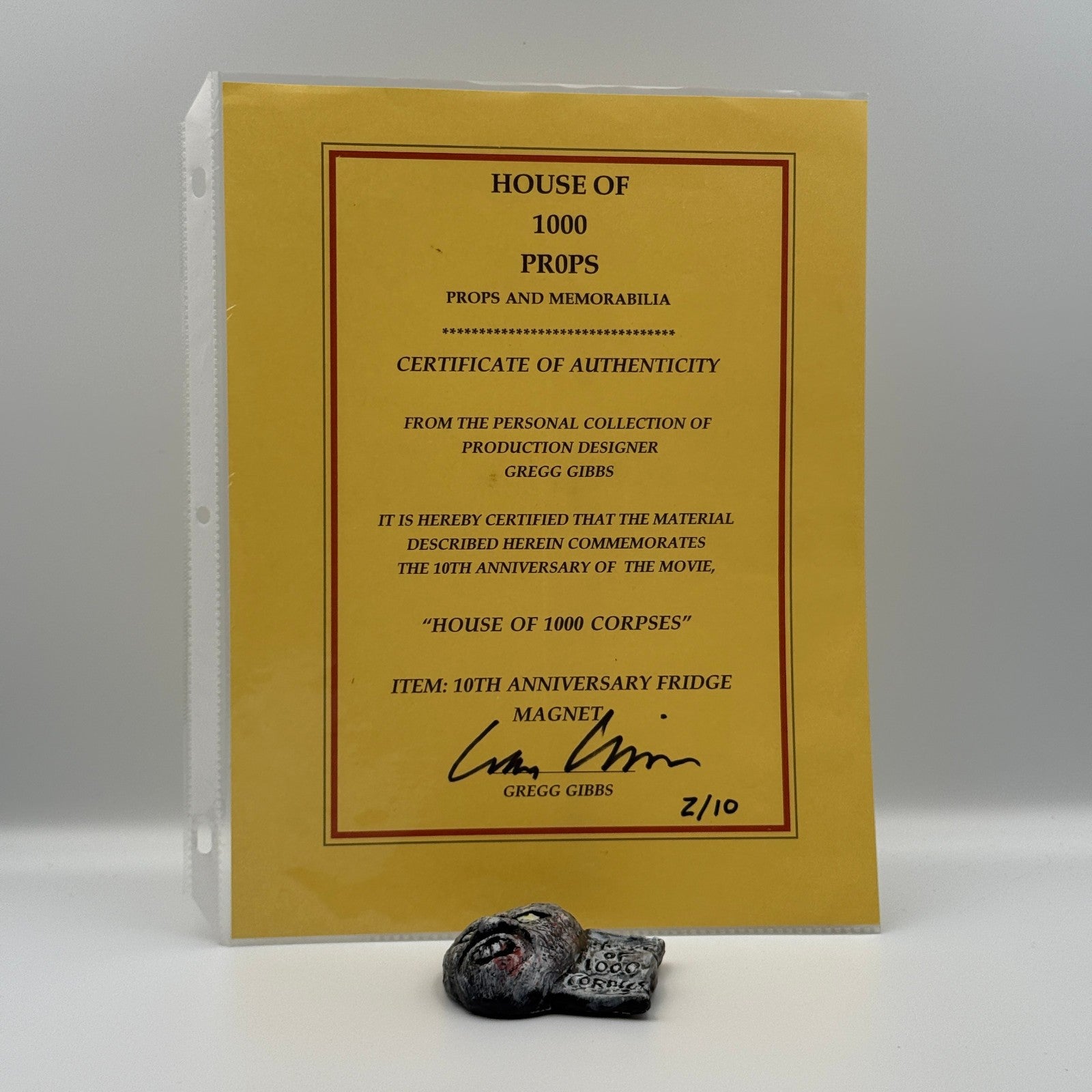 Rob Zombie's House Of 1000 Corpses Gregg Gibbs 10th Anniversary Magnet Signed