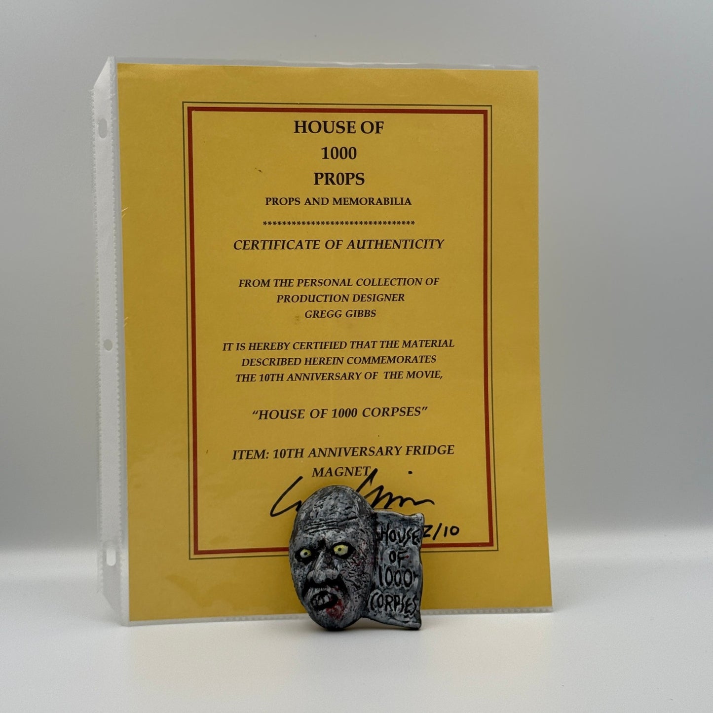 Rob Zombie's House Of 1000 Corpses Gregg Gibbs 10th Anniversary Magnet Signed