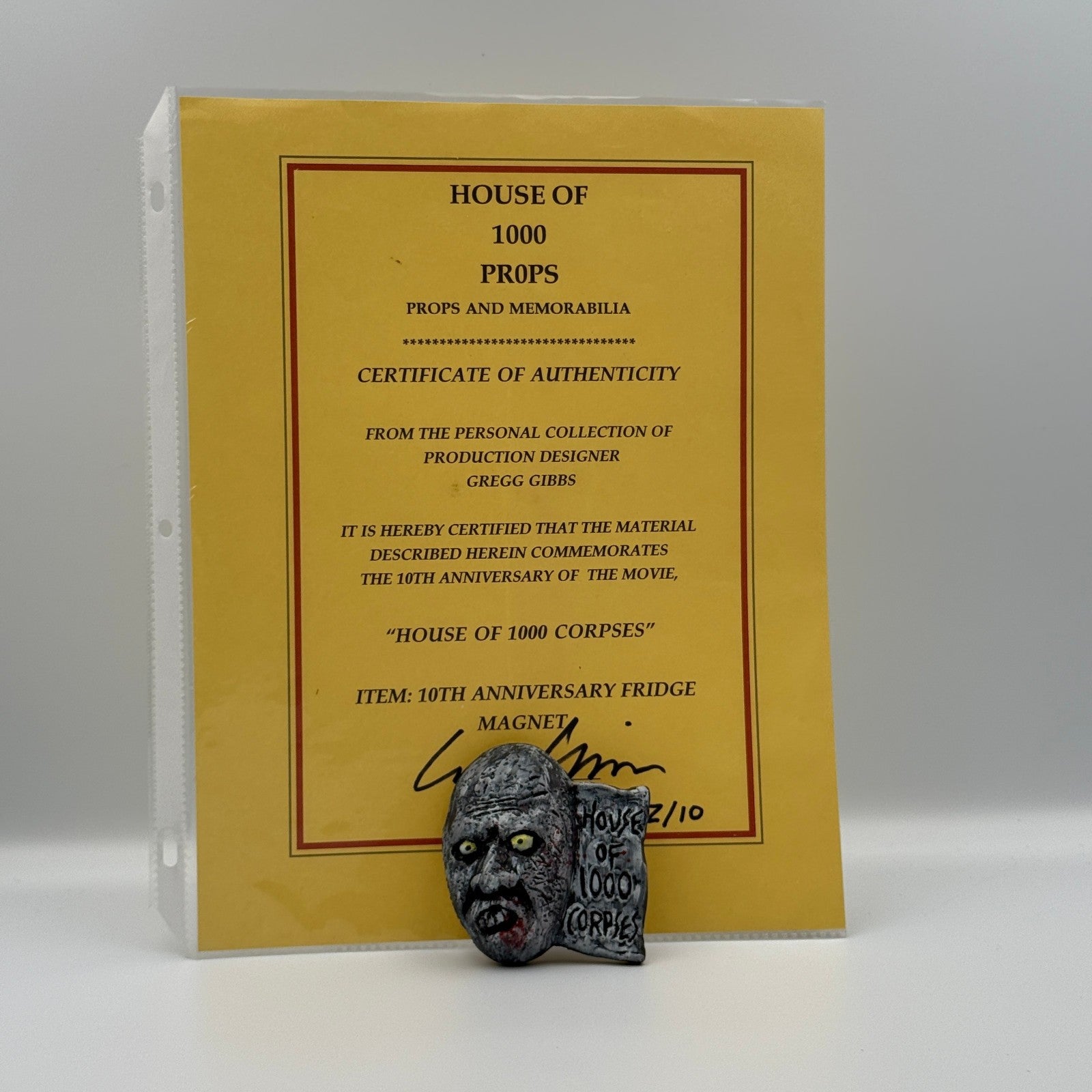 Rob Zombie's House Of 1000 Corpses Gregg Gibbs 10th Anniversary Magnet Signed