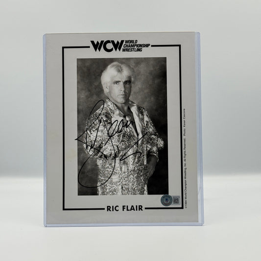 Ric Flair Signed 8x10 B&W Photo Beckett - WCW Wrestling