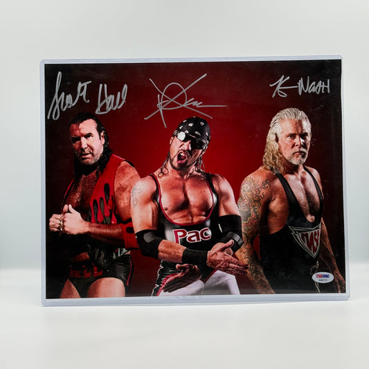 NWO Kevin Nash, Scott Hall & X-Pac Triple Signed 11x14 Photo PSA - WWF WCW Wrestling
