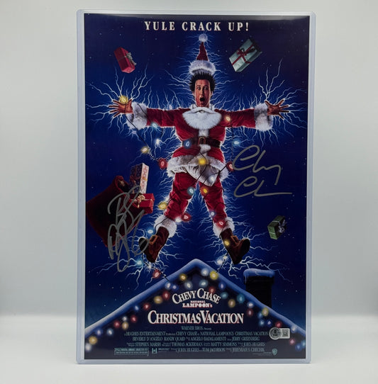 Chevy Chase & Beverly D'Angelo Signed 11x17 Poster Christmas Vacation Beckett