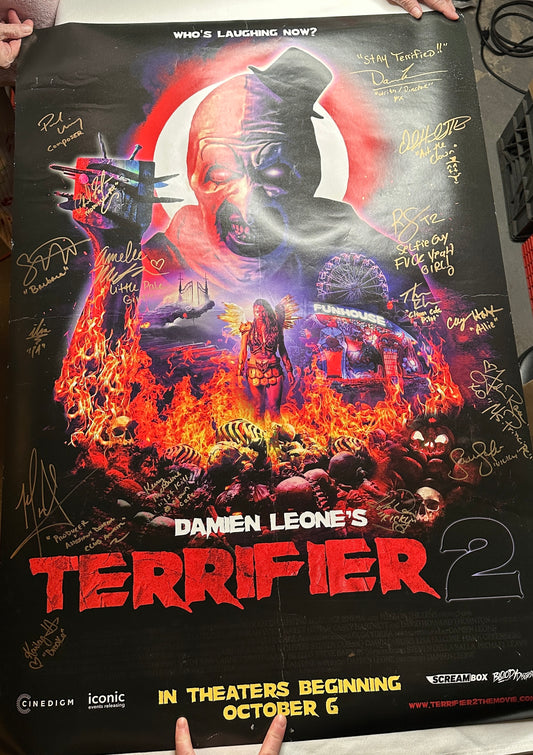 Terrifier 2 Original Theatrical DS Movie Poster Art The Clown Cast Signed by 16